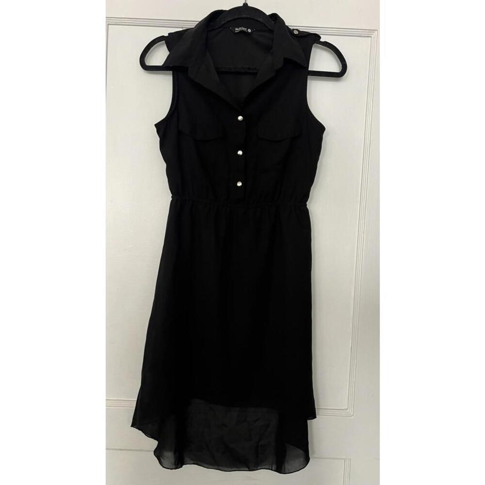 Indulge Women’s Sleeveless High-Low Black Dress Size S Button Front